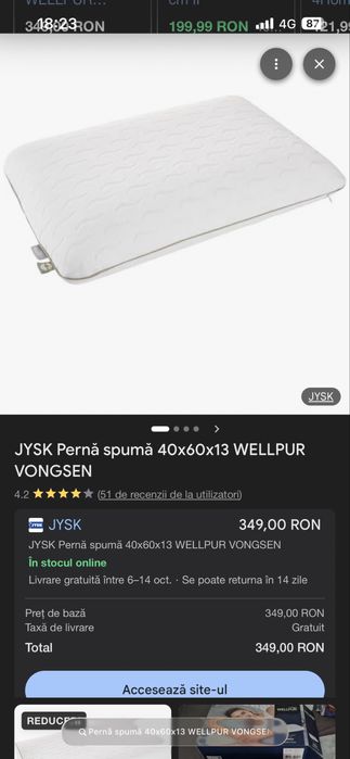 Vand 2 perne WELLPUR Memory foam JYSK
