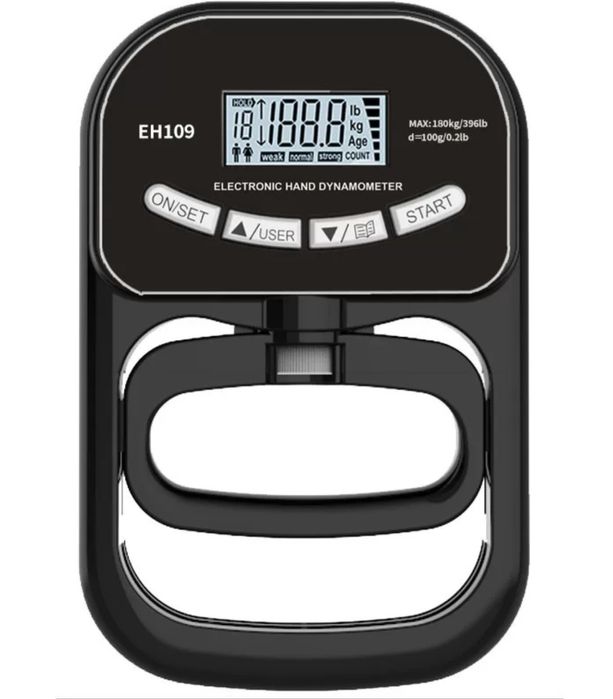 Тренажер силы захвата ручного динамометра 396 фунтов / 180 кг, черный