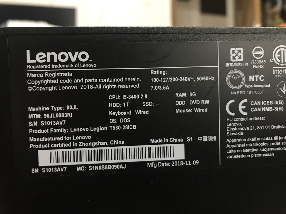 PC LENOVO LEGION de gaming + tastatură RGB gaming + Monitor DELL 75Hz
