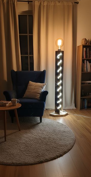 Lampadar, lampa de podea, stâlp luminos din lemn natur, veioza  rustic