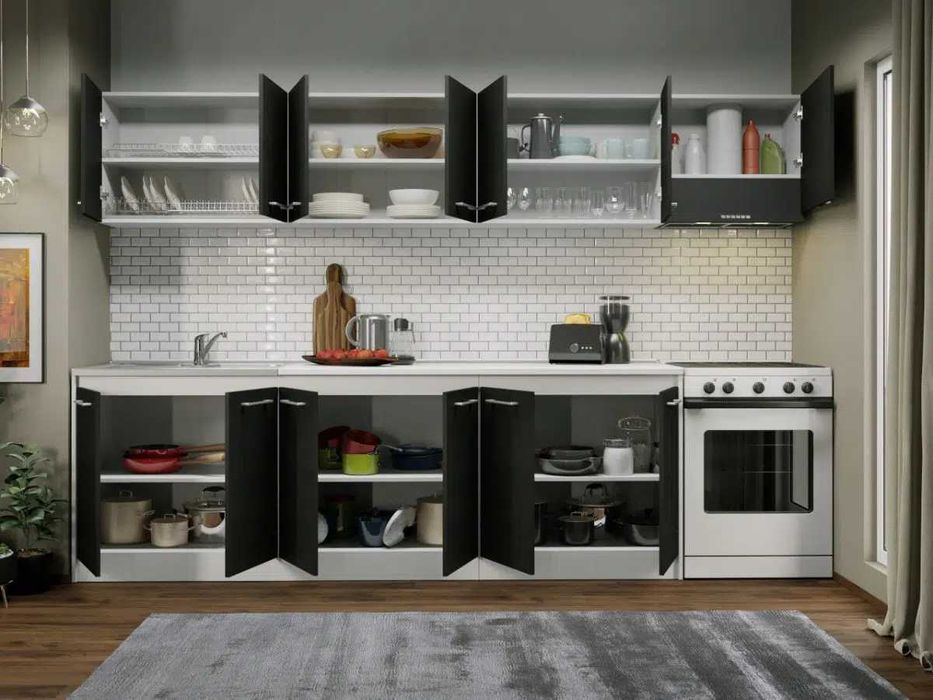 Set Mobila Bucatarie Mina 300 Alb/Ferrara C151 - Transport Gratuit