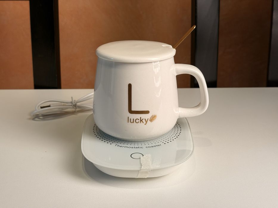 Cana de birou cadou cu încalzitor USB - Albă
