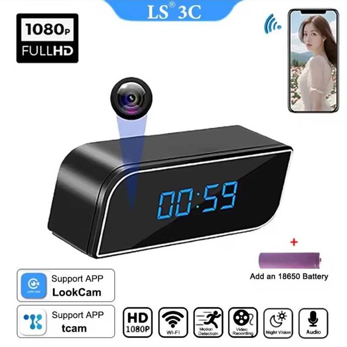 Camera Spion Wi-Fi Ascunsa in Ceas de Birou,Ful HD,Card 64 Gb,baterie