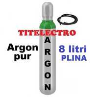 Butelie tub Argon pur 8 litri PLINA 200 bari cu 2 metri furtun gaz
