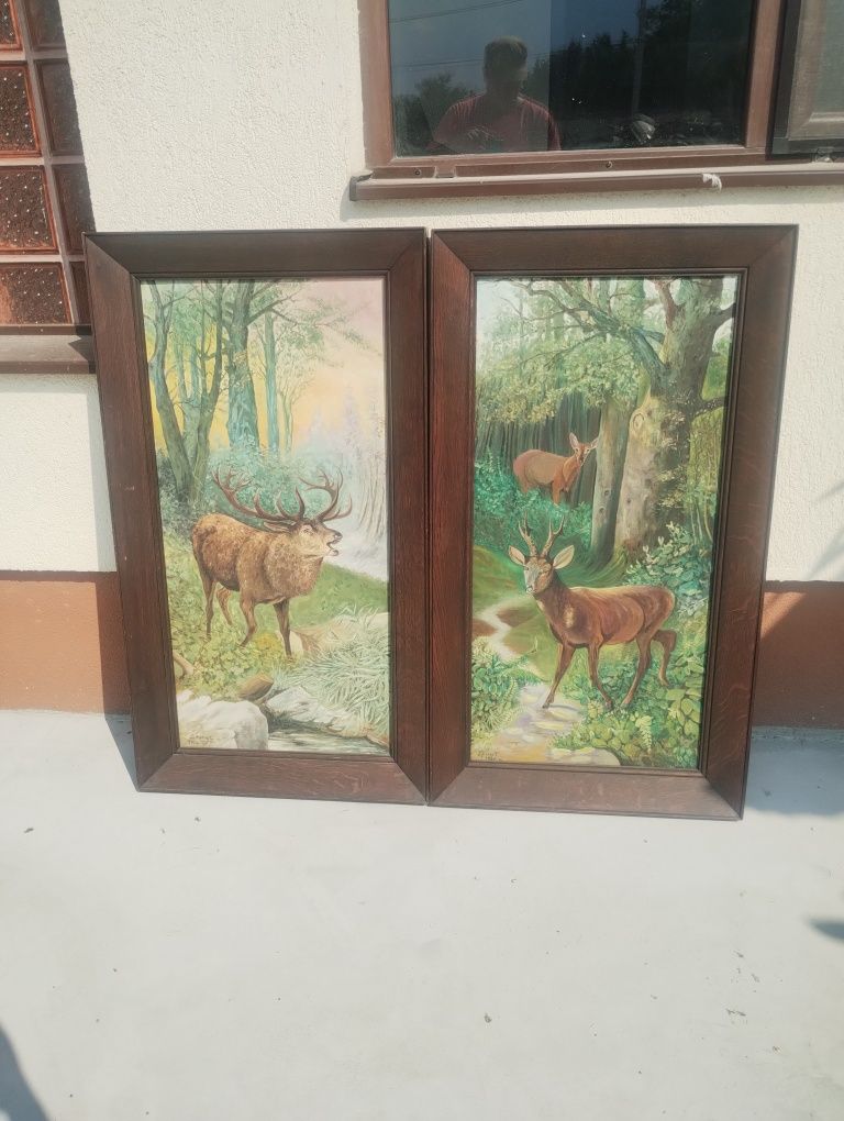 Două tablouri pictura ulei pe panza peisaje cu animale semnate an 1926