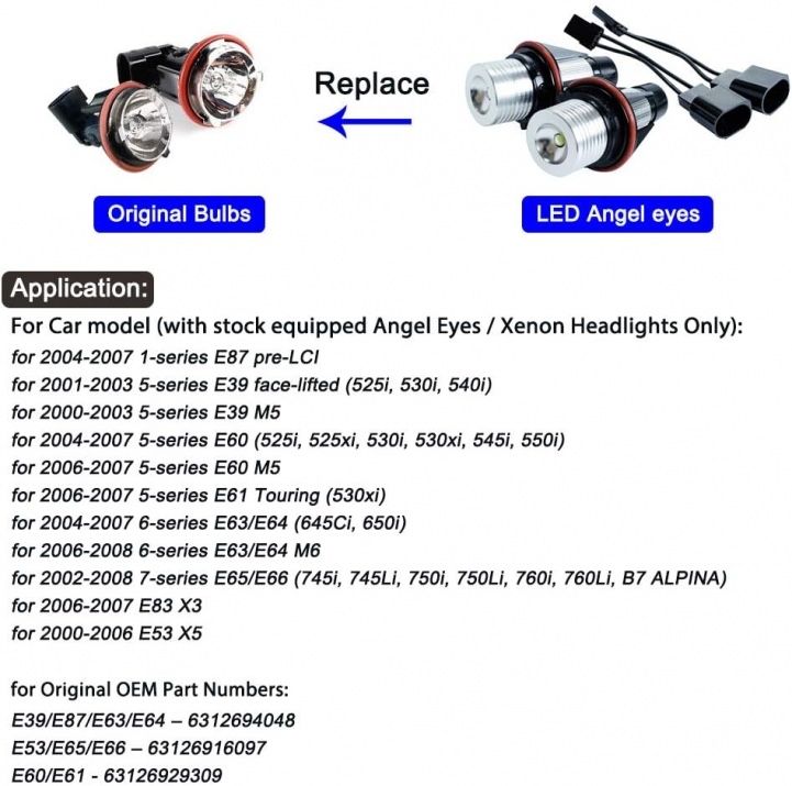 ЖЪЛТИ LED крушки Angel Eyes ангелски очи за BMW E39 E60 E83 E87 Canbus