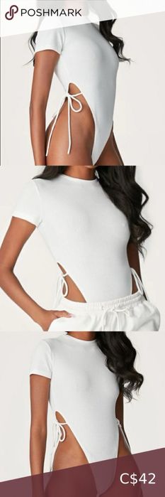 Top tricou body alb cu snur in talie - nou