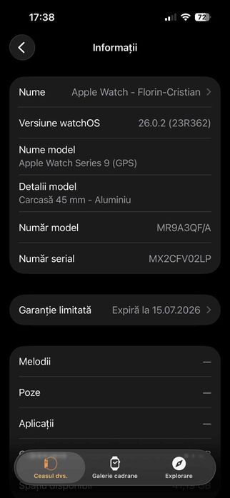 Apple Watch Seria 9 45 mm Nou