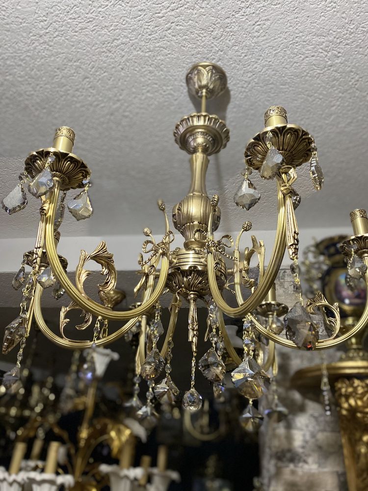 Candelabru / lustra/ bronz masiv/ cristal