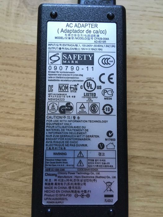 incarcator Laptop Samsung 19v 3,16A ORIGINAL mufa 1,1x3mm AD-9019S