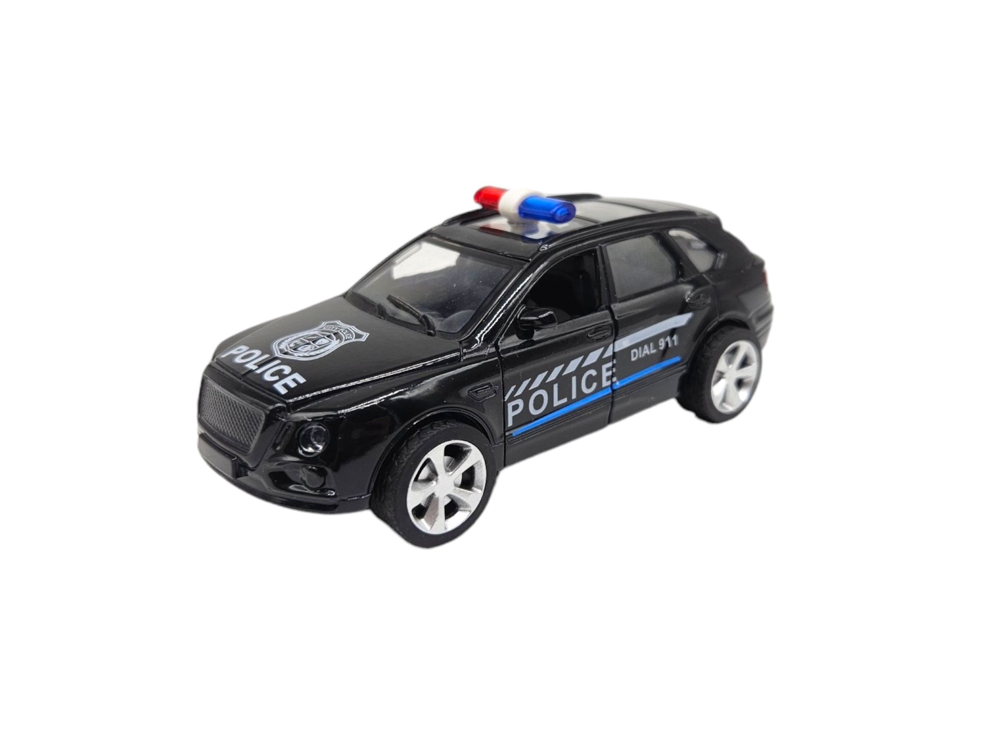 Masinuta metalica tip jeep Politie,Usi mobile, Negru, 11cm