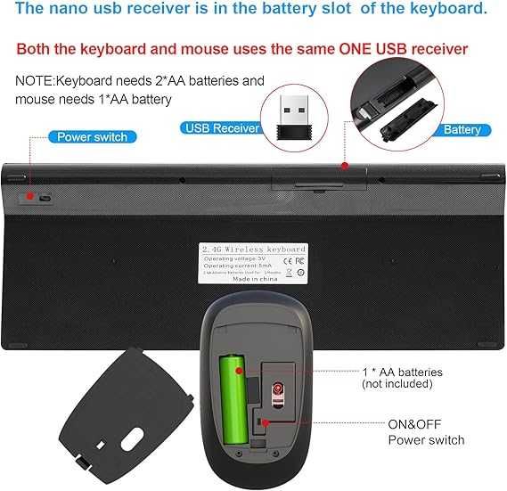 HXMJ Безжичен комплект клавиатура и мишка с голям шрифт и USB приемник