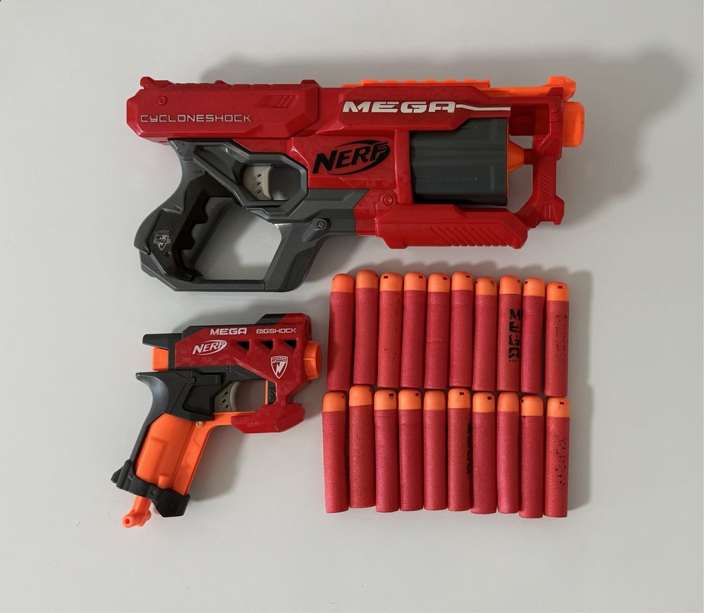 Бластеры (всё ригинал)  Mega Nerf.  Cycloneshock, bigshock с пульками