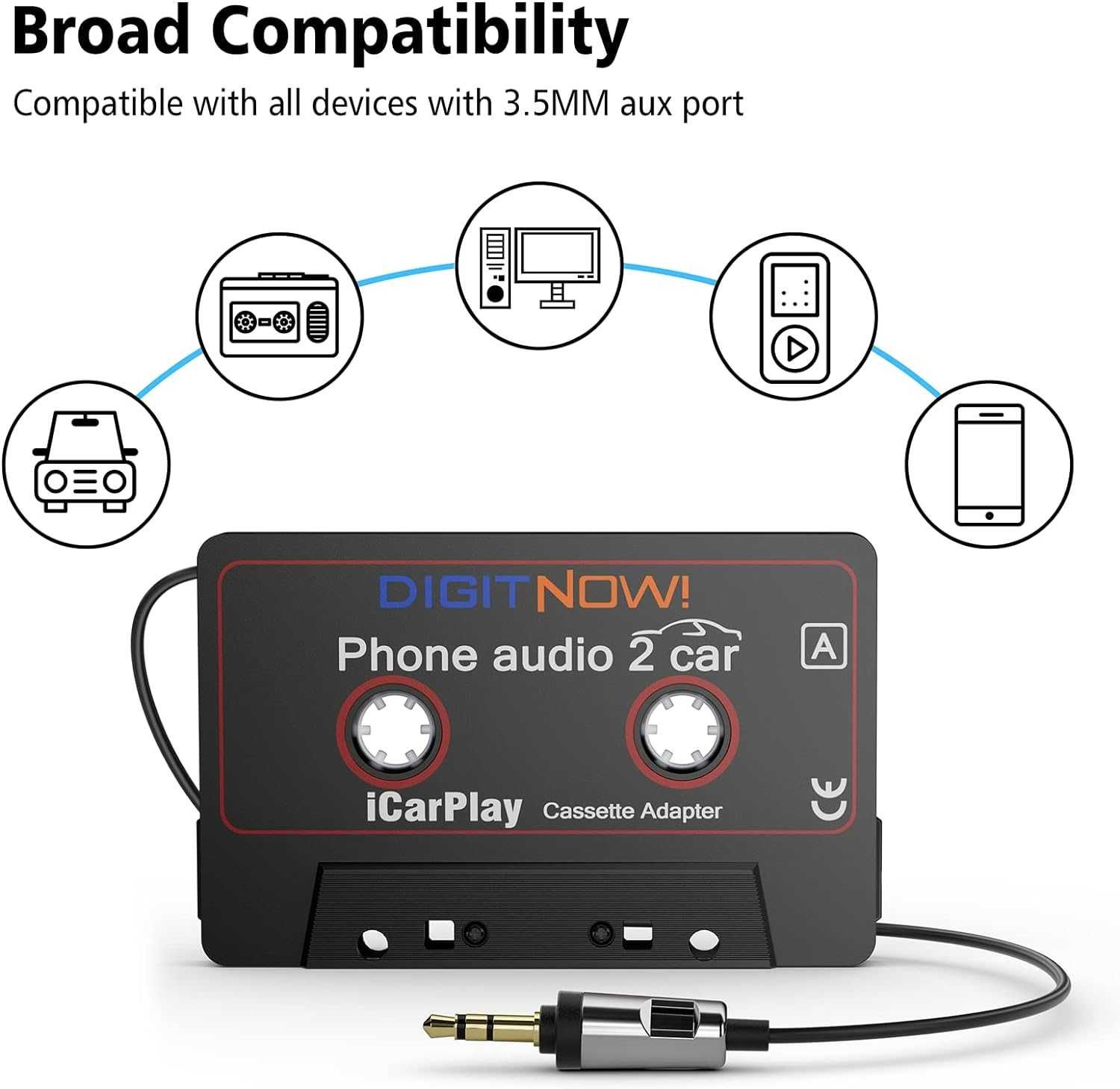 DIGITNOW Adaptor casetă audio auto de 3,5 mm