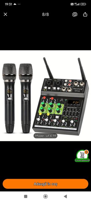DEPUSHENG Mixer Audio Profesional cu 4 Canale și Microfoane Wireless D