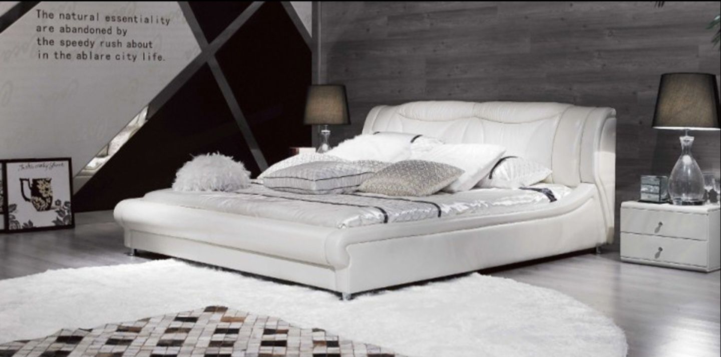 Pat Divani & Sofa lemn masiv piele naturala 180x200 Somiera inclusa