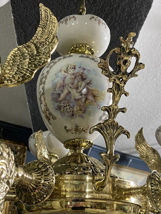 Candelabru din bronz masiv/portelan