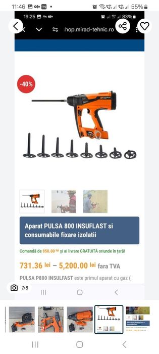Pistol puscat PULSA 800 INSUFLAST 
Consumabile fixare izolatii
Consuma