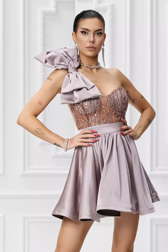 Rochie scurtă lila perlat