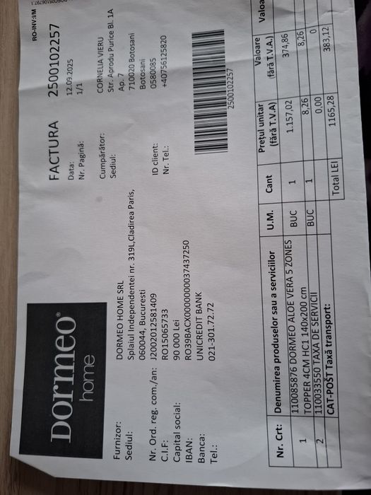 Saltea Dormeo ortopedica