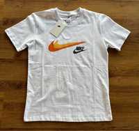 Мъжка,памучна,бяла тениска Nike с жълто и оранжево
