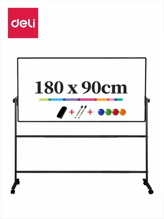 Доска белая двухстороння с подставкой 90х180 см, 7884 Deli