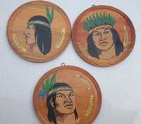 3 gravuri in lemn cu 3 indieni desenati color Venezuela