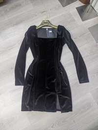 Платье вечернее чёрное велюр