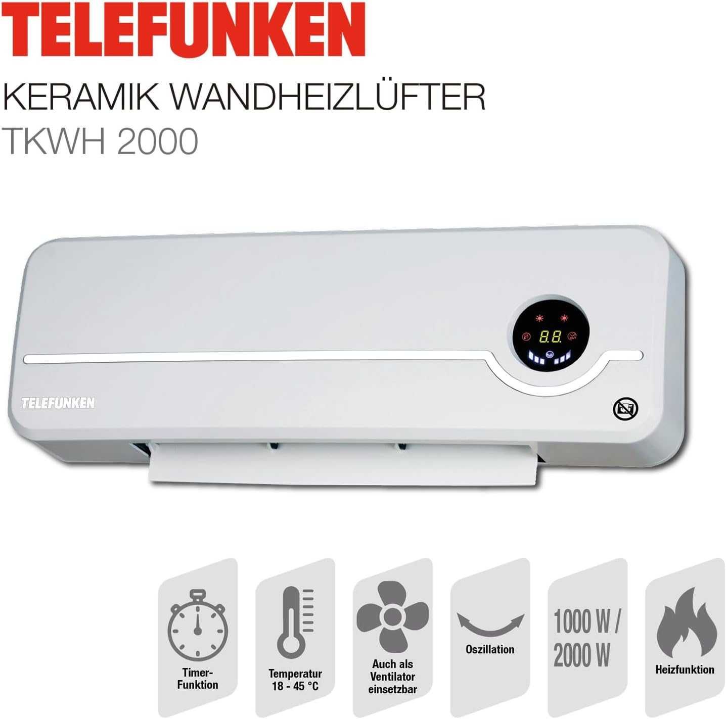 Немска керамична печка за стена за баня, 2000W, с дистанционно