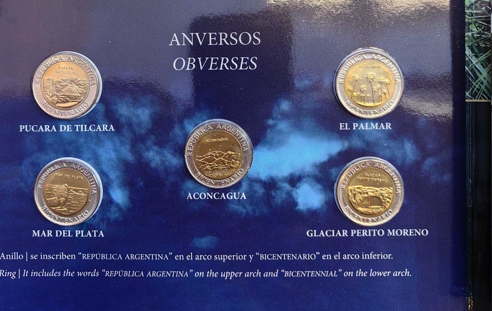 Лот 5 броя Юбилейни монети 2010 г. Аржентина - в банкова опаковка UNC