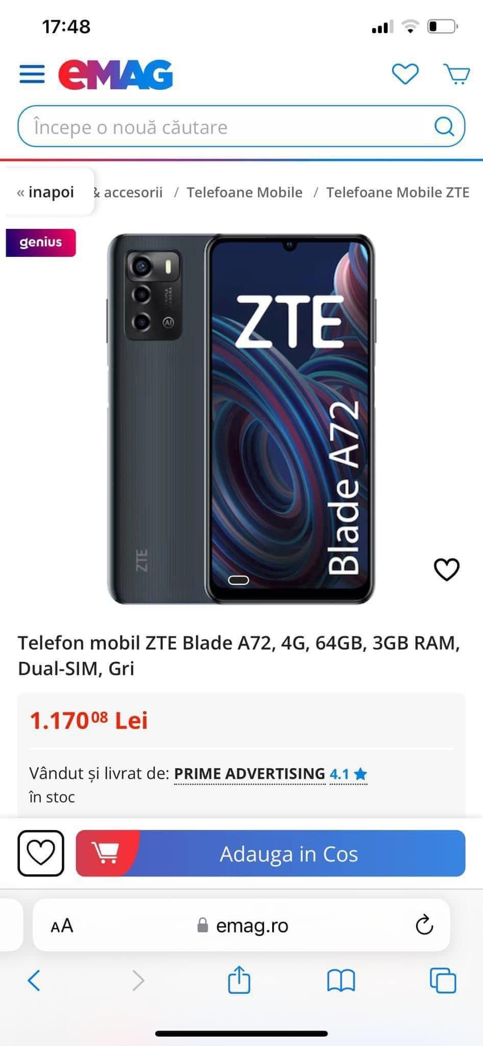 Telefon ZTE  A72 Nou în garanție