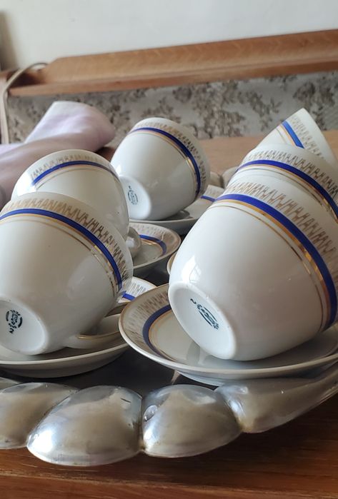 Set cafea porțelan alb albastru