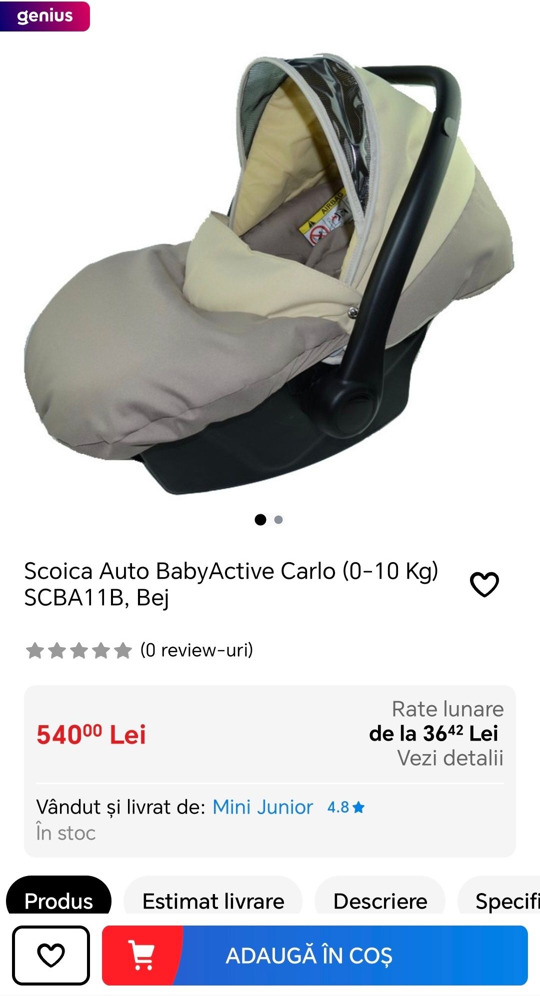 Scaun baby active Carlo plus baza isofix