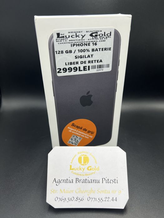 Iphone 16 128GB 100% Baterie SIGILAT Liber de retea cod prod 22472