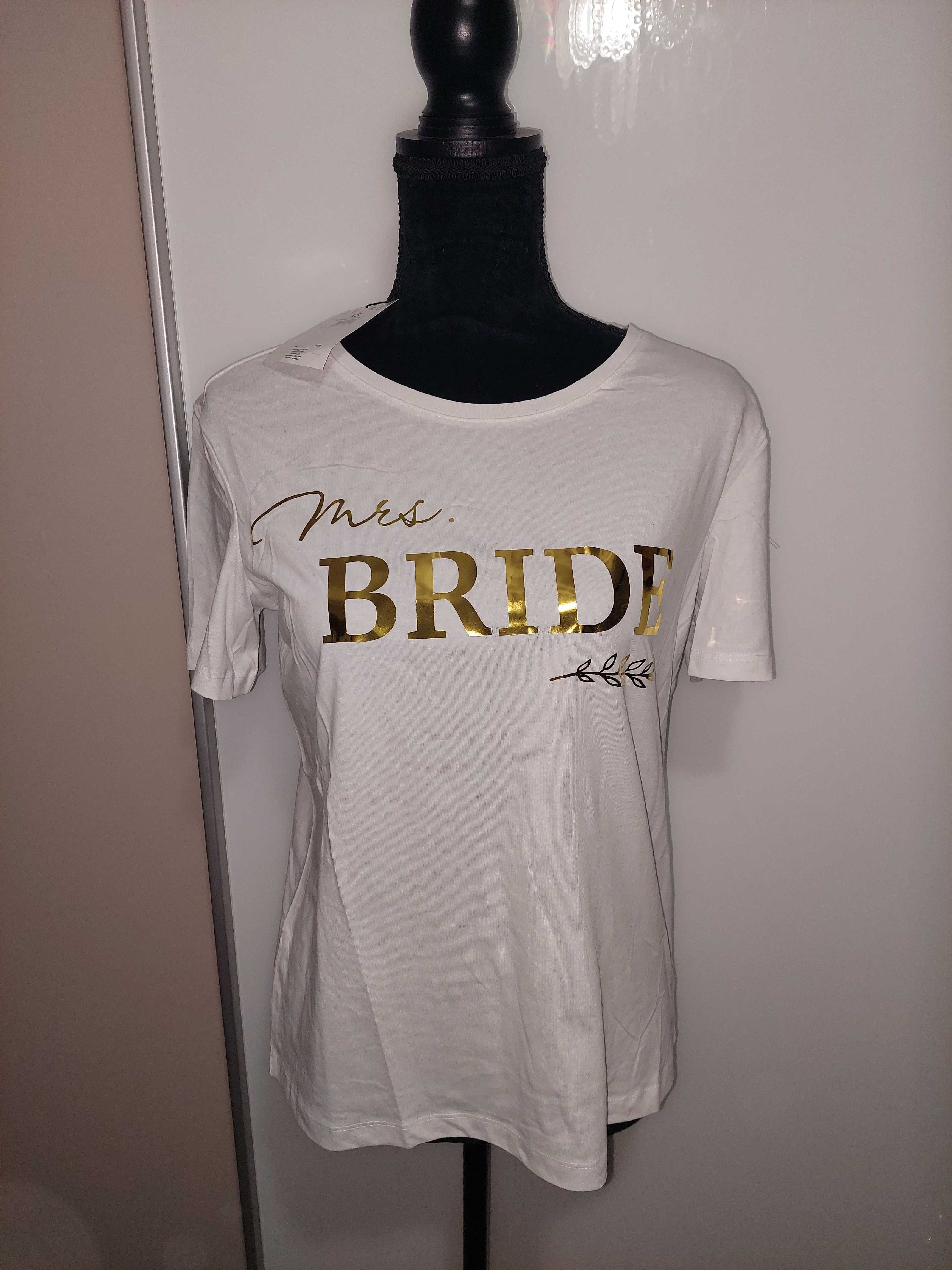 Tricou alb in imprimeu auriu Bride/mireasă, NOU