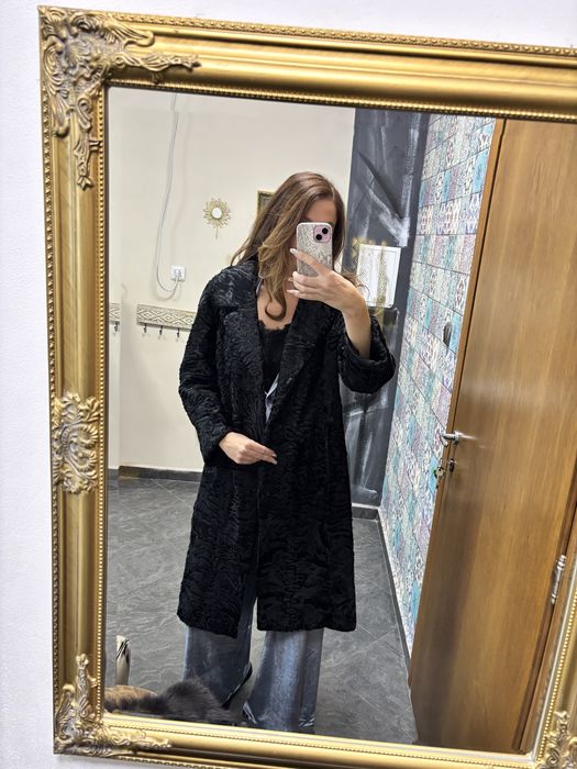Кожено палто естествен косъм астраган