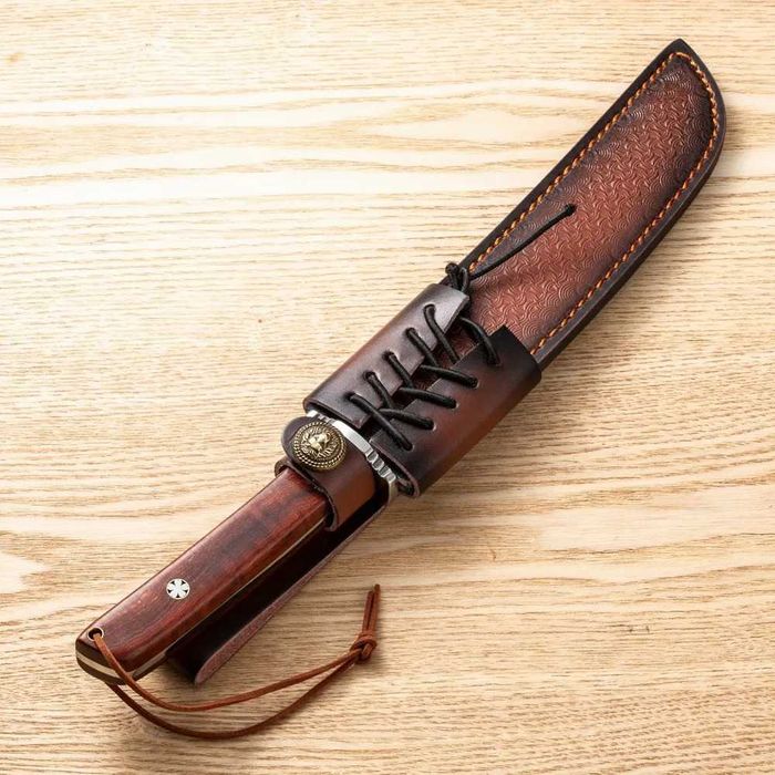 Katana Premium,Otel inoxidabil,Maner Lemn trandafir,Teaca piele, 35 cm