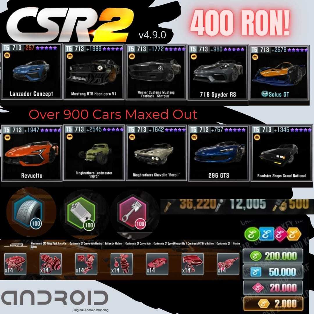 CSR 2 Racing account FULL/v4.9.0/cheie, tokenuri, gold, S6, etc