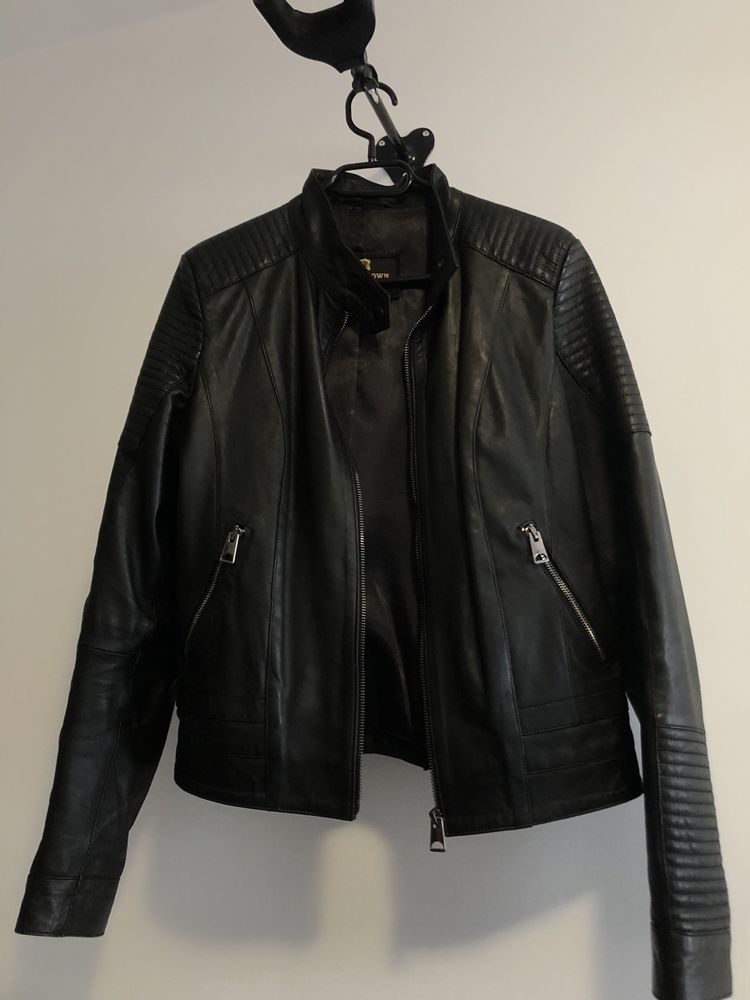 NOU Geacă din piele naturală neagră, tip biker, made in Turkey