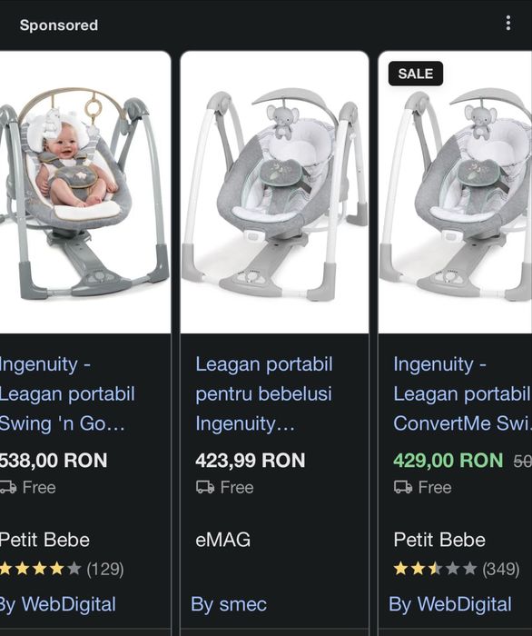 Leagăn electric pentru bebeluși – ca nou, folosit de maxim 5 ori