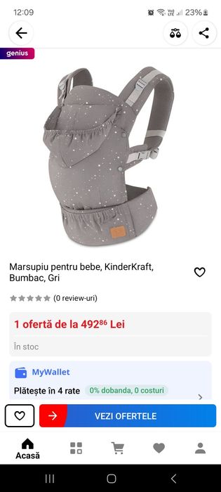 Marsupiu pentru bebe, KinderKraft, Bumbac, Gri