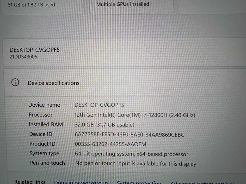 Lenovo ThinkPad P1 Gen 5 16”2,5K 500nit RTX A2000 cpu: i7 12800H 32/2T
