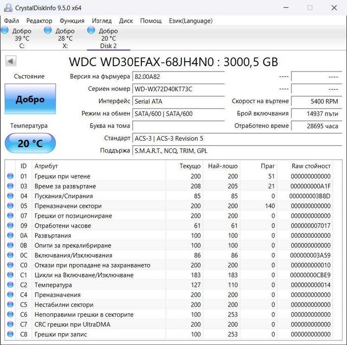 Tвърд Диск HDD 3Tb Western Digital RED SATA 6gb/s