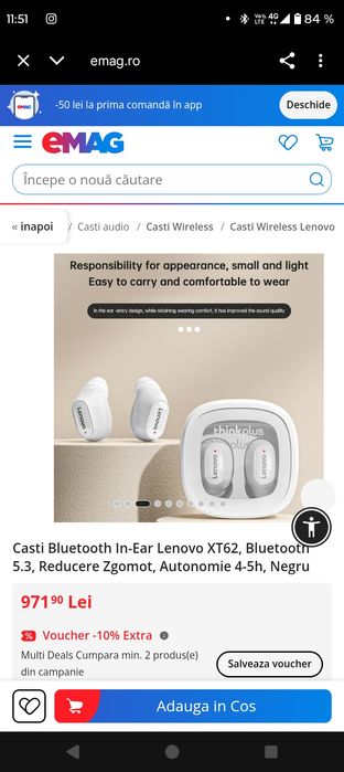 WirelessCasti Wireless Lenovo 
Casti Bluetooth In-Ear Lenovo XT6