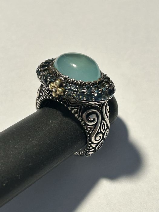 inel argint 925 + aur 18 kt Barbara Bixby colectie vintage blue topaz