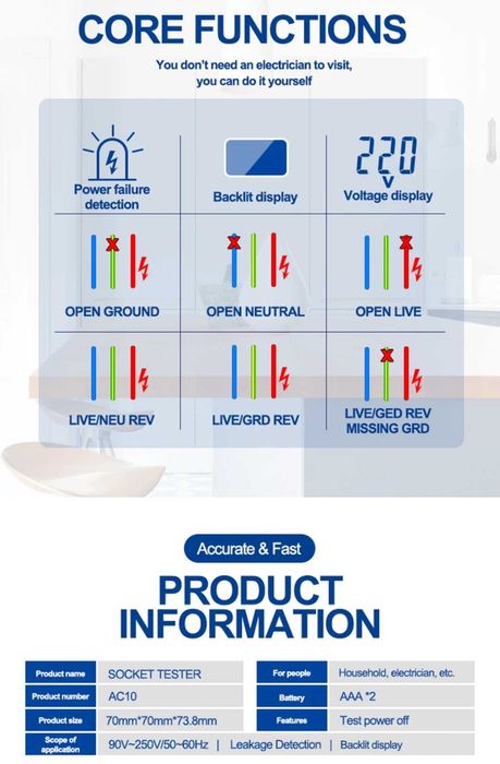 Tester prize faza nul impamantare