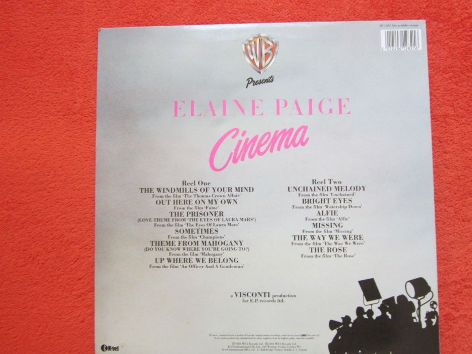 vinil Elaine Paige ‎-'Cinema' -Soundtrack, Theme, Musical -made in UK