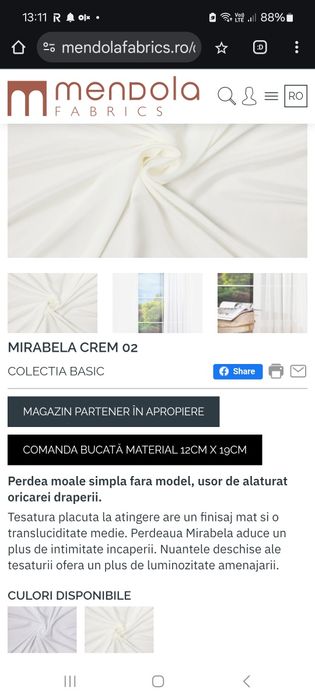 Vând perdea Mendola model Mirabela + sine aluminiu – aproape noi