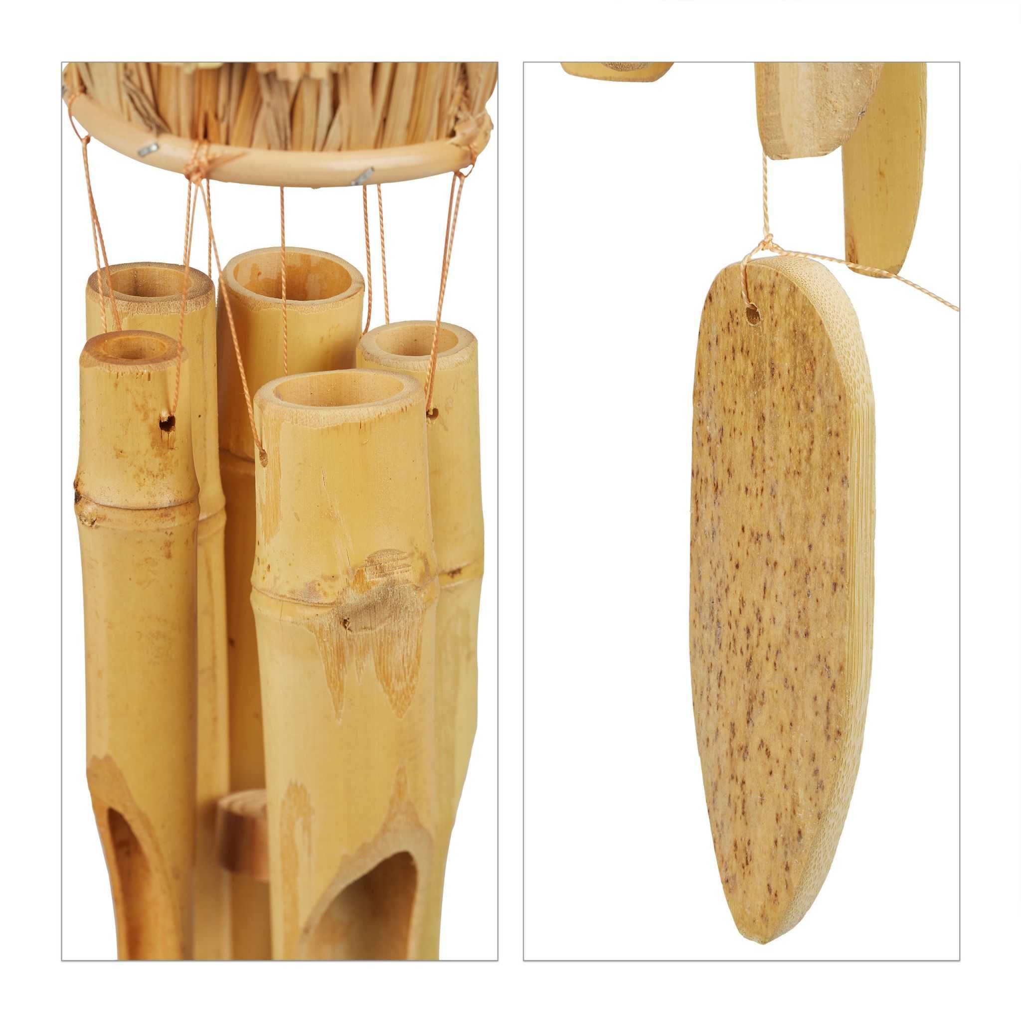 Clopot de vant cu casuta pentru pasari din bambus si paie 69 x 16 cm