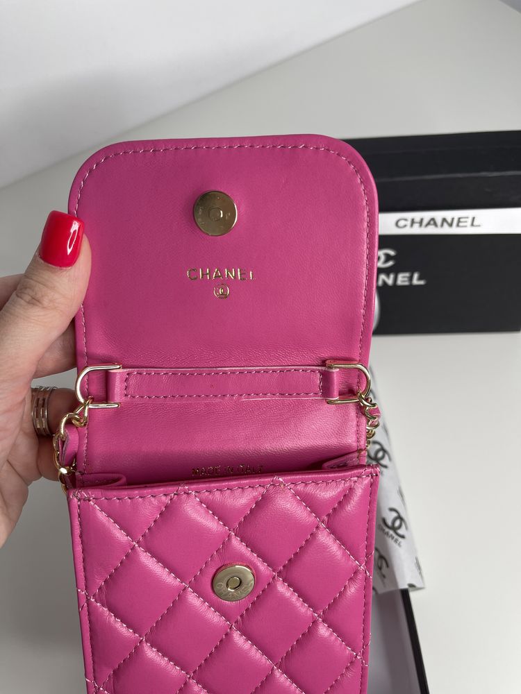 Geanta pt telefon - Fuchsia piele naturala